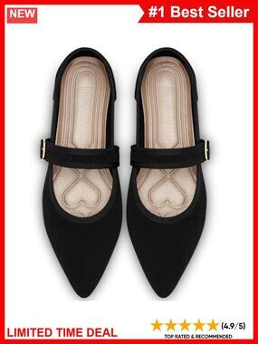Mary Jane Ballet Flats Pointed Toe Faux Suede Memory Foam Buckle Shoes